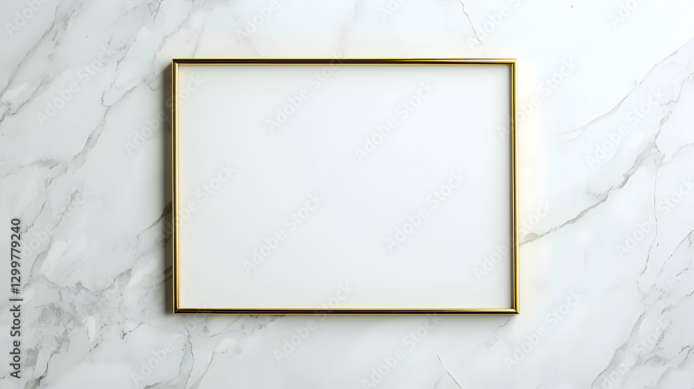 Aufkleber gold rectangular frame on white marble surface for product display in studio