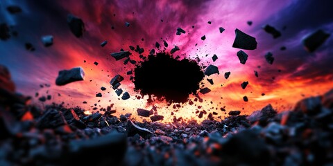 pieces of of the sky falling to the ground leaving black holes