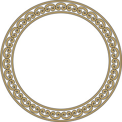 Vector round gold and black ancient Russian ornament. Slavic border, frame. Circle, ring. Painting of the royal chambers