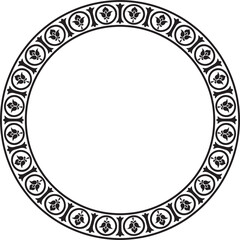 Vector black monochrome stencil round classic byzantine ornament. Circle, ring, border, Ancient Greece, Eastern Roman Empire frame. Decoration of the Russian Orthodox Church