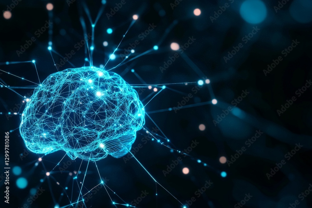 Poster abstract ai brain a digital representation of an artificial intelligence brain, glowing with electri