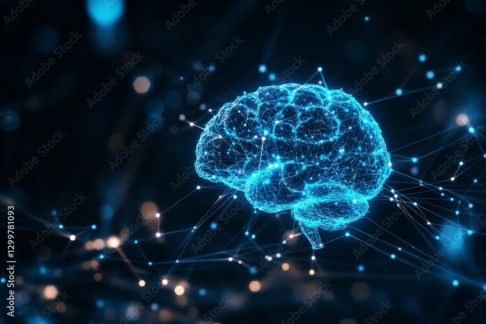 Poster abstract ai brain a digital representation of an artificial intelligence brain, glowing with electri