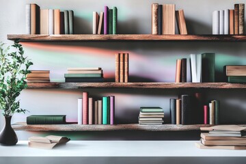 Chic Minimalist Bookshelf Setup, Modern Decor, Stylish Office Backdrop Creating Focused Atmosphere for Virtual Meetings