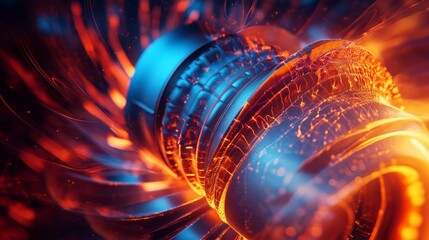 Abstract visualization of heat flow through a mechanical turbine, energy transfer concept