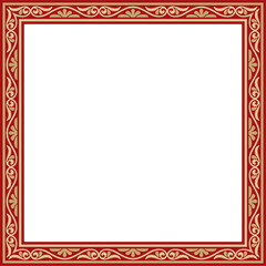 Vector gold and red square classic byzantine ornament. Rectangle, border, Ancient Greece, Eastern Roman Empire frame. Decoration of the Russian Orthodox Church