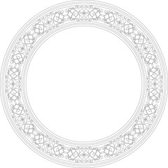 Vector black contour round Turkish national ornament. Ottoman border, frame. Ethnic floral circle, ring, Seljuk Turks pattern. Decoration of the Sultan's palaces