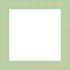Vector square European gold with green ornament. Rectangular pattern, circle, ring of the Middle Ages. Revival border. Decorations of palaces and churches