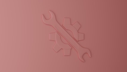 Wrench and gear icon. Wrench and gear on red background. Wrench vector design and illustration. Presentation background. Repair instruments.
