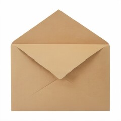 Open triangular envelope made of light brown paper with a slightly open flap on white background, empty interior visible.