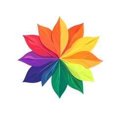 Obraz premium Vibrant Rainbow Leaves Form a Stunning, Symmetrical Floral Design on White