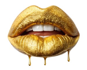 Golden lipstick closeup. Metal gold lips. Beautiful makeup