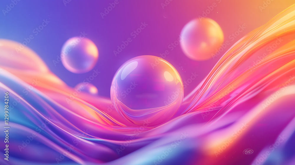 Poster artistic backgrounds with flowing forms and spherical elements create a vibrant and dynamic invitati