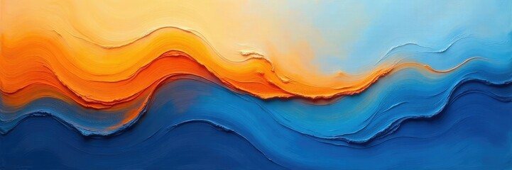 Gentle blue strokes complement bold orange accents, oil paint, smooth texture, serenity