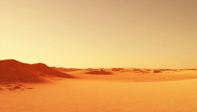 Vast orange desert landscape under a warm sun