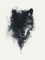 Mysterious Wolf Portrait in Black and White with Artistic Smoke Effect for Dramatic Wildlife Photography