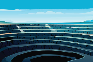 A breathtaking aerial view of a massive open-pit mine revealing intricate, colorful strata of earth and rock formations.