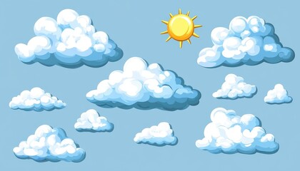 Pixel Art Clouds and Sun: Bright and Cheerful Digital Illustration