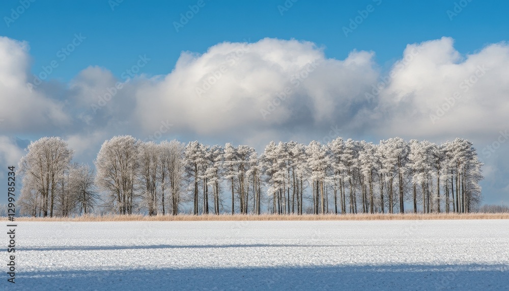 Aufkleber snow covered trees and field on a winter day