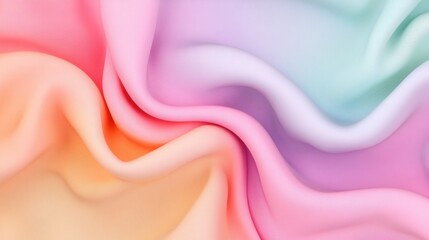 Obraz premium Textile minimalist concept. A soft, flowing fabric features a gradient of pastel colors, creating a soothing and elegant visual effect.