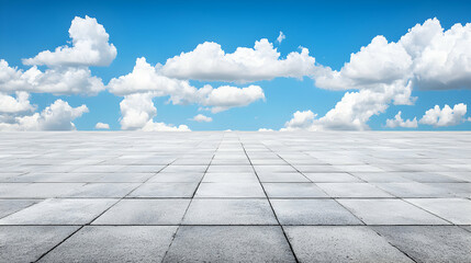 Fototapeta premium White Stone Floor Under Blue Sky with Fluffy Clouds