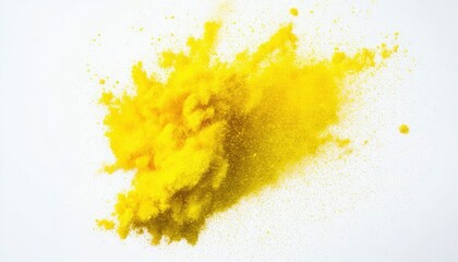 Abstract Yellow Powder Explosion on White Background
