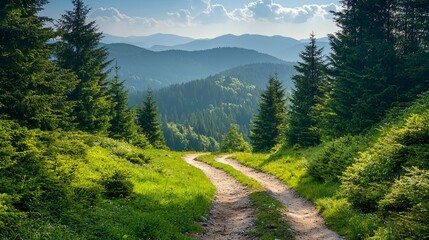 Obraz premium Exploring Scenic Hiking Trails in Nature Forest Landscape Peaceful Environment Panoramic View