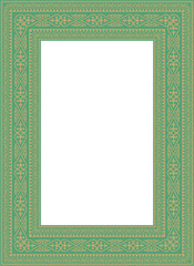 Vector gold with green square Kazakh national ornament. Ethnic pattern of the peoples of the Great Steppe