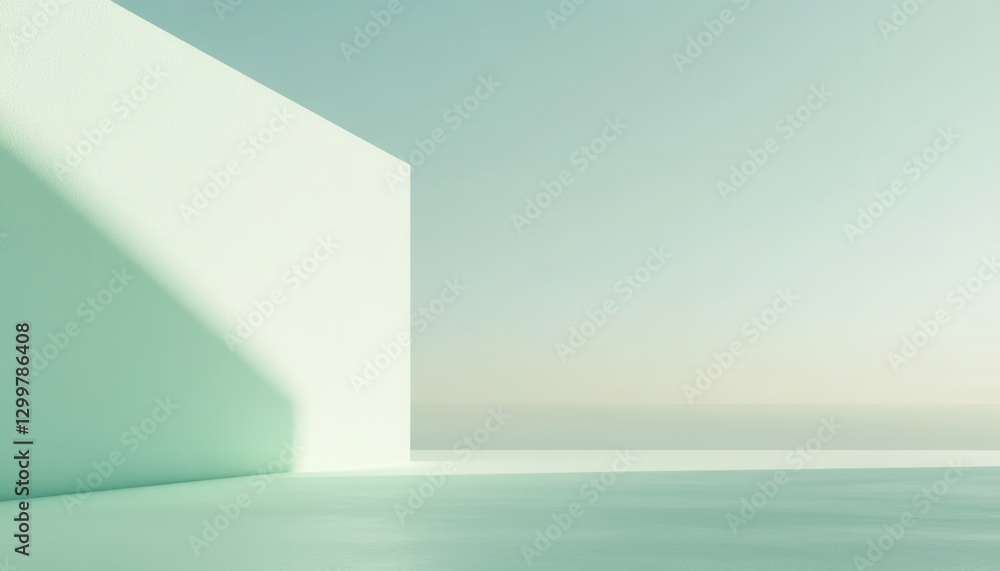 Aufkleber minimalist pastel green geometric background with subtle shadow and smooth texture