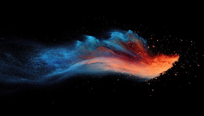 Abstract Blue and Orange Powder Explosion on Black Background