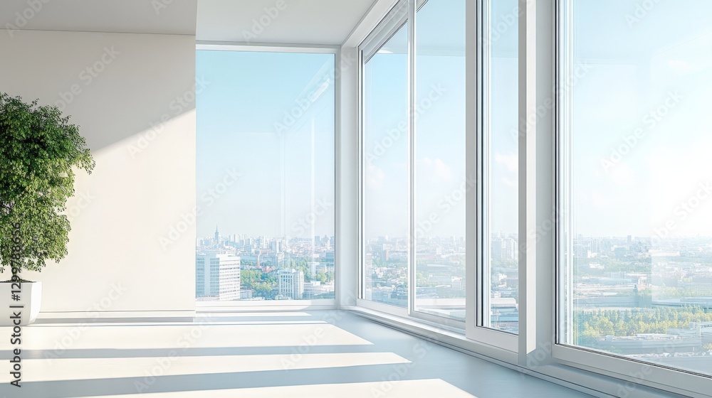 Poster smart glass windows adjusting heat absorption dynamically, advanced energy-efficient architecture