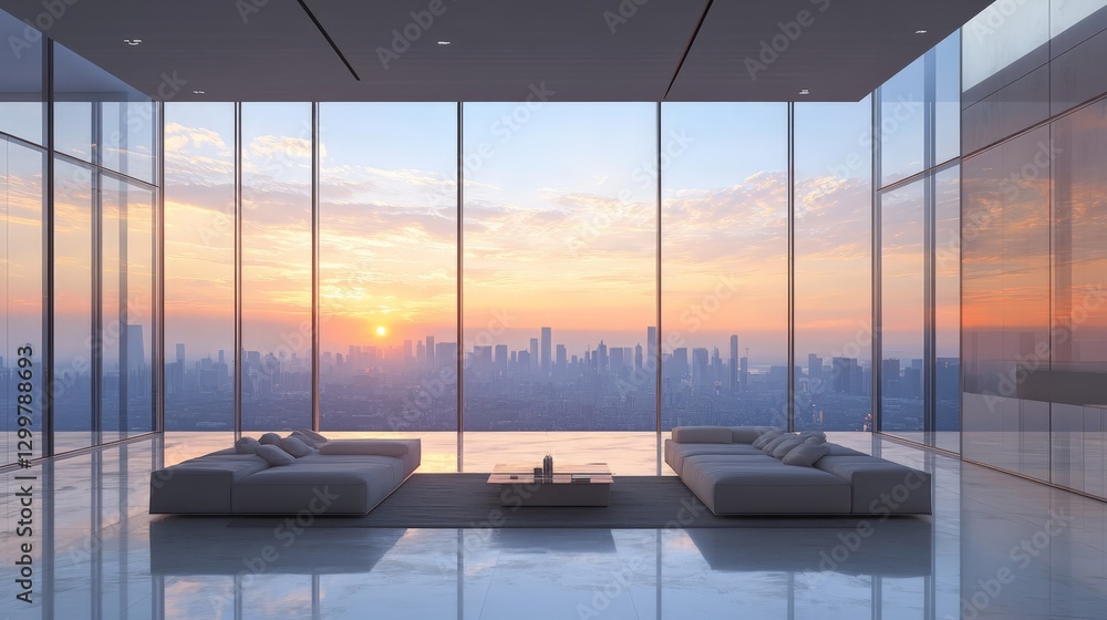 Poster smart glass windows adjusting heat absorption dynamically, advanced energy-efficient architecture
