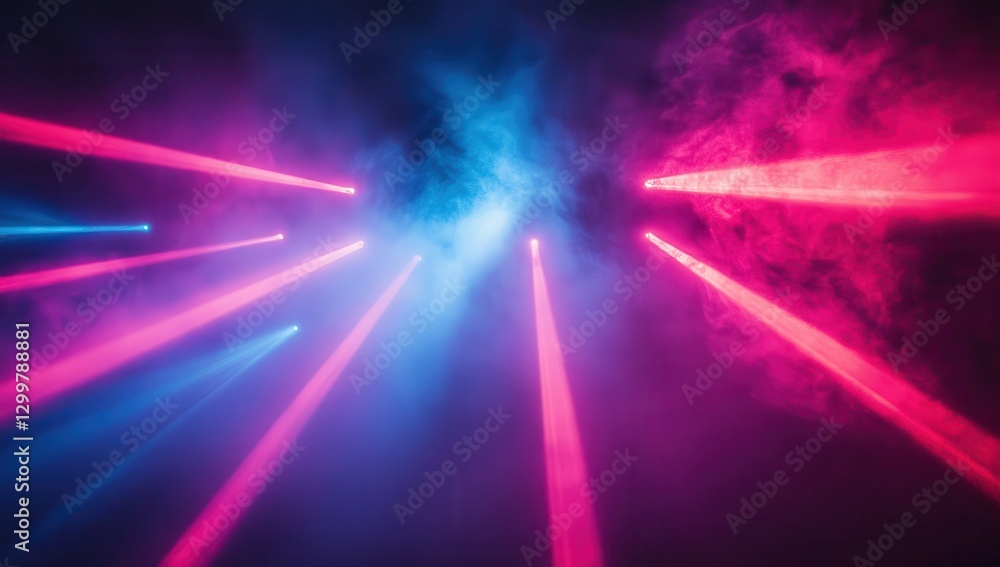 Poster spectacular light rays emanating through fog in vibrant pink and blue colors creating a striking vis