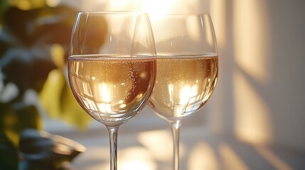 Two Glasses of Sparkling Rose Wine at Sunset