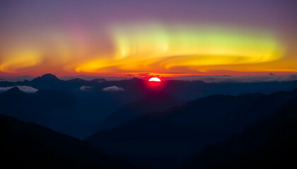 Fototapeta premium Spectacular Aurora Borealis Sunset Over Majestic Mountains Breathtaking Nature Landscape