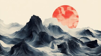 Obraz premium Majestic sunrise over rugged mountains abstract art serene landscape digital illustration