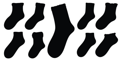 Christmas Socks collection in silhouette style. Vector Illustration.