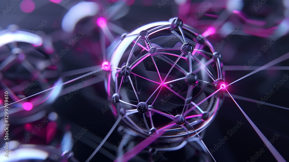 Poster a futuristic digital-inspired glassy 3d abstract background with interconnected transparent spheres 