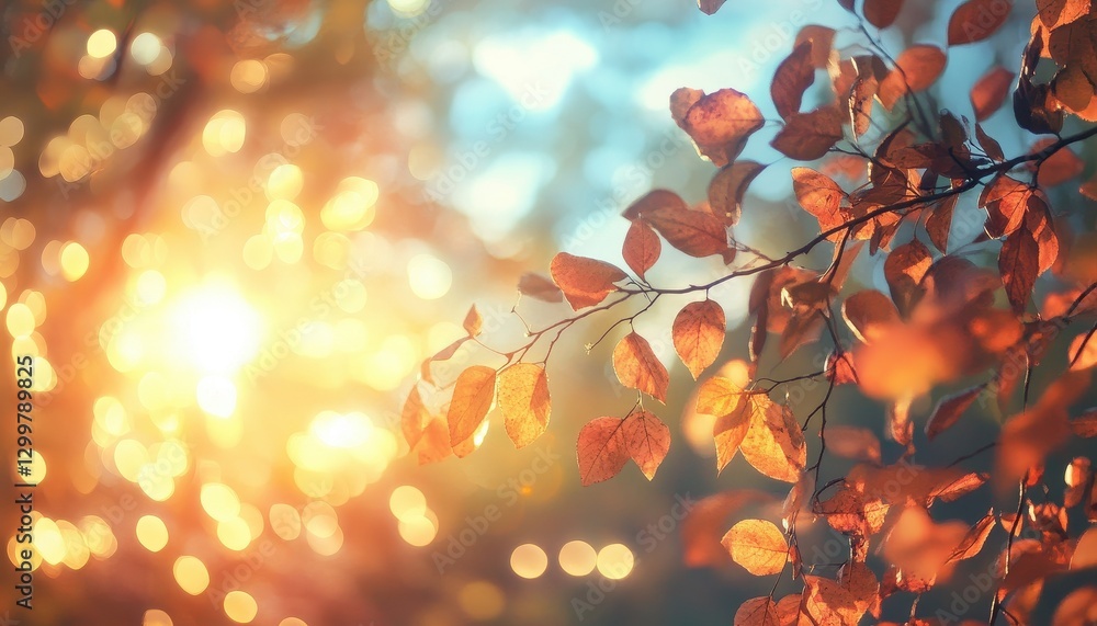 Aufkleber autumn leaves illuminated by warm sunlight in a forest setting