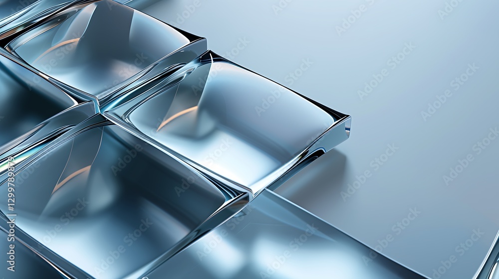 Poster a futuristic glassy 3d abstract background featuring smooth, translucent shapes with soft reflection