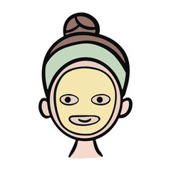 Facial care doodle - using a face mask cartoon