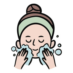 Washing face, facial care routine cartoon