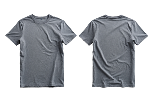 mockup of plain gray t-shirt front and back view isolated on white background