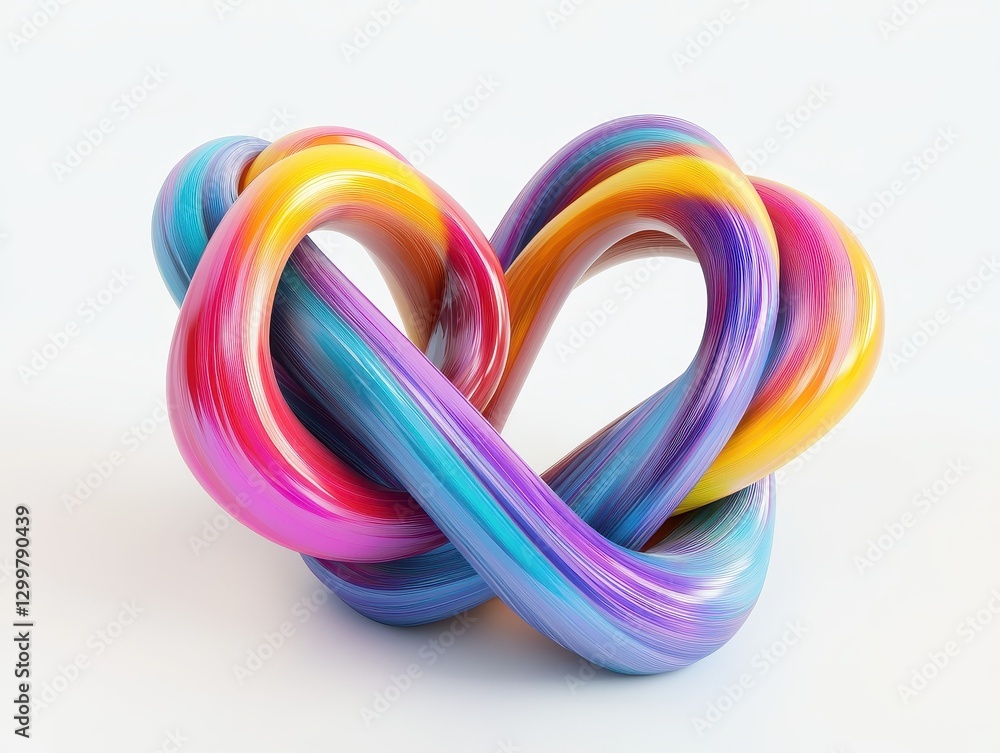 Poster abstract colorful intertwined knot, bright and vibrant 3d render of a geometric shape