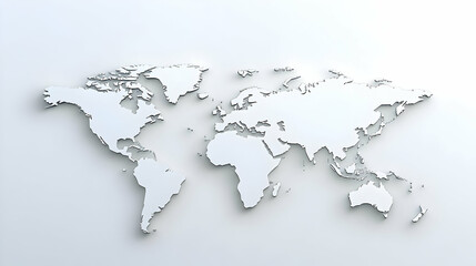 White World Map Outline On White Background Top View Perspective Minimalist Design