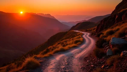 Mountain road sunset scenic landscape travel adventure journey nature photography