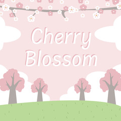 귀여운 벚꽃 , 봄 , 일러스트