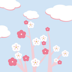 귀여운 벚꽃 , 봄 , 일러스트