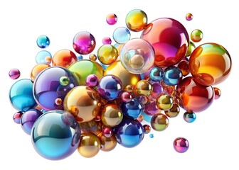 Colorful rainbow matte balls in different sizes. Abstract composition with multicolored flying spheres