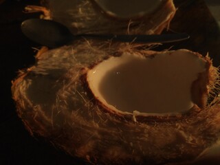 Tender coconut shell in the golden hour