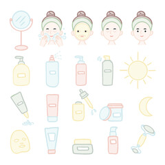 Skincare Products & Beauty Routine &ndash; Cute Doodle Icons